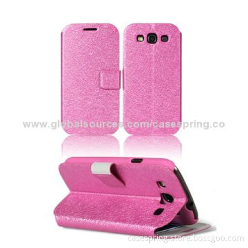 Folio leather case for Samsung galaxy S5, PU leather material with silk texture cases